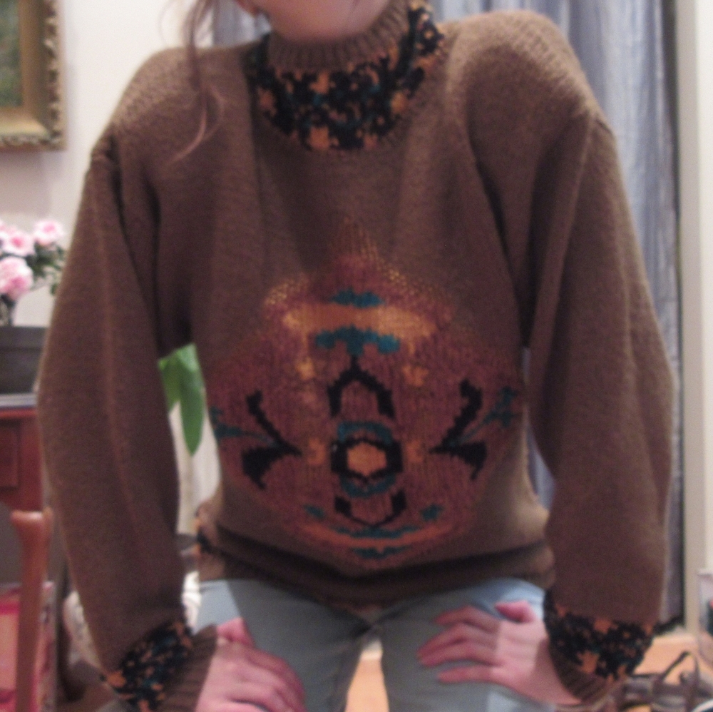 Vintage Oversized Geometric Chenille Olive Sweater